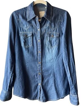 Roper Women's Blue Denim Western Snap Shirt - Copper Snap Size S Classic Cowgirl